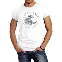 Neverless Print-Shirt Herren T-Shirt Welle Wave California Ocean Drive Surf Summer Slim Fit mit Print