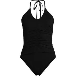 Wandelbarer Neckholder-Badeanzug für Damen, hoher Beinausschnitt, Damen, size: regular, Schwarz, Nylon-Mischung, by Lands' End