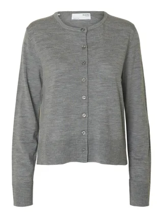 selected women - SLWTHEA LS KNIT MERINO CARDIGAN NOOS Medium Grey Melange - Gr. - S