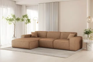 Ecksofa Designersofa CELES PREMIUM in Stoff Artico Rostbraun Ottomane Links