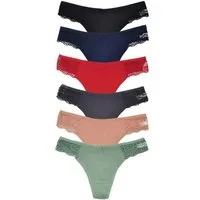 HO-Ersoka Stringtanga Damen Strings Spitze Baumwolle Set 6 Stück Tangas Slips mehrfarbig (6er-Set) Spitze, Ripp-Strick-Look