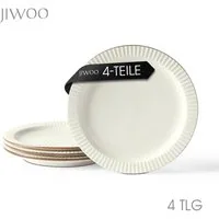 JIWOO Teller 4er Ø21,3cm, Salatteller Frühstücksteller Pastateller Dessertteller, (4 St), Keramik Hochwertiges Tellerset Beige Mikrowellen spülmaschinenfest
