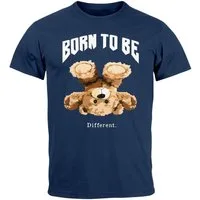 Neverless Print-Shirt Herren T-Shirt Printshirt Born to be different Schriftzug Bear Bär mit Print
