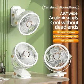 Mini Clip Fan Cordless Electric Ceiling Fan with LED Light Electric Fan USB Rechargeable Student Portable Desktop Campin