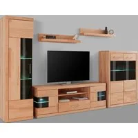 OTTO home Wohnwand Ribe: 5teilig, Breite: 300cm,Fronten aus Massivholz,Korpus aus Melamin, (Set, 5-St), Glaseinsatz aus gehärtetem Glas, Einlegeböden teilweise verstellbar