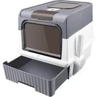 JEOBEST Katzentoilette Katzenklo Faltbare, Katzentoilette, mit Deckel, ausziehbares Tablett, Auslaufsicher, geruchsresistent, Spritzwassergesc (mit Schaufel)
