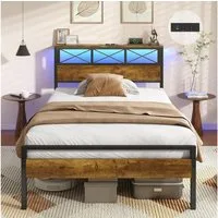 MSMASK Metallbett Bettgestell mit LED Beleuchtung und Steckdose USB-Anschlüsse (Ohne Matratze), Kinderbett Jugendbett Einzelbett, 90 x 200 cm
