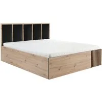 Lomadox Bettgestell CALLAO-161, Eiche Nb. mit schwarz, Bett mit Bettkasten 140x200 cm