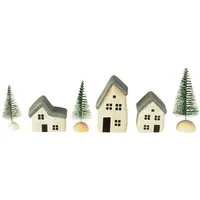 Florists Products Weihnachtsmann Weihnachtsdorf Holz Skandi Deko Miniaturhäuser 6er Set