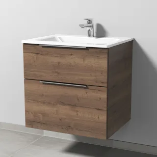 Sanipa 3way Glas-Set Glas-Waschtisch und Unterbau mit 2 Auszügen, Eiche-Tabak UM20150