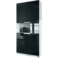 Vladon Aktenschrank Logan V2 (Aktenschrank, mit 5 Fächern und 4 Türen) Weiß matt/Schwarz Hochglanz (82 x 185 x 37 cm)