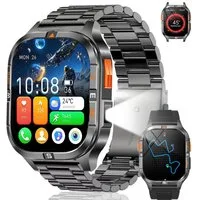 ANYSUN GPS Smartwatch Herren Militär mit LED Taschenlampen,Outdoor Smartwatch IP68 Wasserdicht Fitnessuhr,Kompass Smartwatch mit Telefonfunktion, Zwei Armbänder (Silikon + Metall), 100 Sportmodi, Pulsmesser,Schlafmonitor,Android/iOS