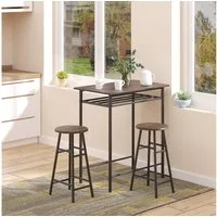 HOMCOM Bargruppe 3-teilig, mit Lagerregal, (Essgruppe, 3-tlg., Bartisch Set), Metall 80 x 50 x 90 cm Schwarz