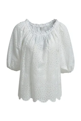 Milano Italy - ruffle neck blouse w short raglan sleeve white - Gr. - 36