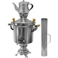 LeGro Profi Samowar Edelstahl Holzkohle Samowar 5Liter mit Schornstein + Optional Teekanne