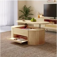 Merax Couchtisch höhenverstellbar Sofatisch Beistelltisch mit gebogenen Holzseiten (1-St., 110x55,5x40 cm), Wohnzimmertisch mit ausziehbaren Regalen und verstecktem Stauraum