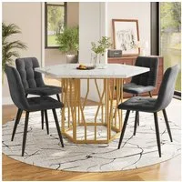 Flieks Essgruppe sechseckiger Esstisch mit 4 Stühlen Set, (Set, 5-tlg., 1 Tisch mit 4 Stühlen), Sitzgruppe Küchetisch 115,5x100x75 cm Esszimmerstuhl Samt