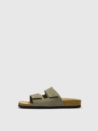SELECTED MEN - SLMBASTIAN SUEDE STRAP SLIDER Deep Lichen Green - Gr. - 41