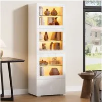 Merax Vitrine schmal Standvitrine mit LED-Beleuchtung inkl. App (60x40x173cm, 1-St., Wohnzimmerschrank Hochschrank Standregal Schrank) Vitrine mit Schublade, 3 Acryl-Türen & 3 höhenverstellbare Glasböden