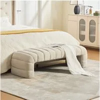 HAUSS SPOLE Polsterbank mit Rillenpolsterung,Fußhocker aus Chenille mit Holzrahmen,Beige (Multifunktionsbank armlehnloser Sitzbank), Chenille-Bank für Schlafzimmer, Wohnzimmer und Eingangsbereiche