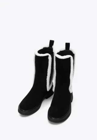 Wittchen Damen-Chelsea-Boots aus Wildleder mit Kunstfellbesatz, Schwarz