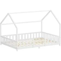 ML-DESIGN Spielbett Hausbett Kinderbett inkl. Lattenrost kreativ Bodenbett für Kinder, Abenteuerbett ohne Matratze 140x200cm Holzbett Weiß Kiefer Bettgestell