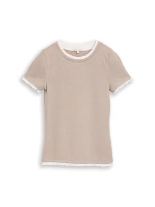 Denim Tom Tailor - T-Shirt im 2-in-1-Look atmosphere beige melange - Gr. - L