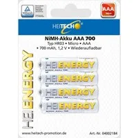 HEITECH 4er Pack NIMH-Akku, Micro/AAA / HR03 700 mAh Wiederaufladbar Batterie Batterie, (4 St)
