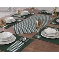 Ekershop Tischläufer und 6 Platz-Matten Set Tischset Platzset Platzdecken Grün Kariert (Kariert)