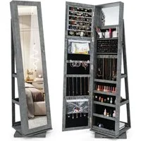 COSTWAY Schmuckschrank stehend, mit Spiegel & Regal, drehbar, abschließbar