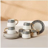 Karaca Kaffeeservice Karaca Globe 80 ml Kaffeetasse mit Untertasse Set 6 Personen, Schwarz