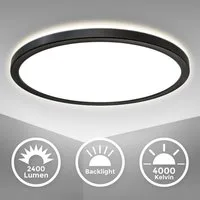 B.K.Licht Deckenleuchte ultra-flach LED Decken-Panel mit Backlight schwarz Wohnzimmer, Rund, LED fest integriert, 4000K - Neutralweiß, 4000K Deckenlampe 230V 18W 2400lm Büro Küche Wohnzimmer Bad