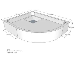 Neuesbad Wannenträger für Bette Corner 75x90x6,5 Viertelkreis SD22006