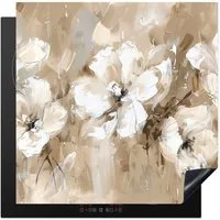 MuchoWow Herd-Abdeckplatte Beige - Blumen - Abstrakt - Modern, Vinyl, (1 tlg), Cerankochfeld Abdeckung, Herd Abdeckplatten Vinyl, 58x59 cm