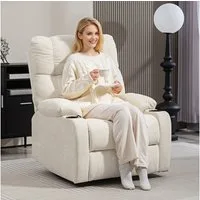 HOMCOM Relaxsessel Fernsehsessel mit Liegefunktion, Schaukelfunktion (Drehbar TV-Sessel mit Fußstütze, 1-St., Taschenfederkern, Becherhalter), für Wohnzimmer, Beige