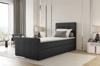 Boxspringbett Bett MARKOS 90x220cm Bettkasten Seite Rechts Dunkelgrau inkl. T...