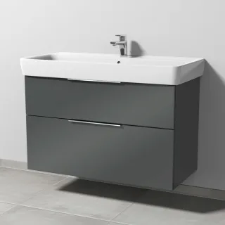 Sanipa 3way Waschtischunterbau zu Geberit Renova Plan Waschtisch mit 2 Auszügen, Anthrazit-Glanz UF88179