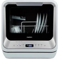 Medion® Tischgeschirrspüler MD37763, 2 Maßgedecke, mit/ohne Wasseranschluss, 6 Reinigungsprogramme, freistehend, silber