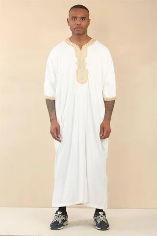 Weiße marokkanische Thobe Jubba Robe für Herren Eid Djellaba Gandoura