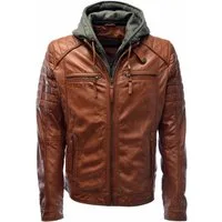 Zimmert Leather Lederjacke Carlo mit abnehmbarer Kapuze, Cognac, Schwarz, Dunkelbraun