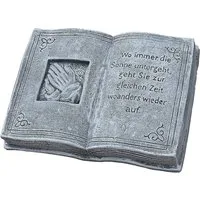 Stone and Style Gartenfigur Frostfester Grabschmuck Buch mit Sonne