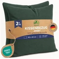 leevitex® Kissenbezüge 40 x 40 cm, 2er-Set, Dunkelgrün, (2 Stück), feine Jersey-Qualität, 100% Baumwolle, robuster Reißverschluss