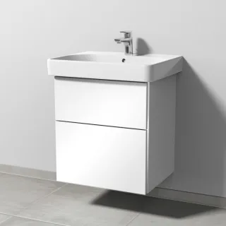 Sanipa 3way Waschtischunterbau zu Geberit Smyle Square Waschtisch mit 2 Auszügen, Weiß-Glanz BS67078