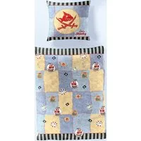 BIERBAUM Kinderbettwäsche Cäptn Sharky Pirat 80 x 80 cm 135 x 200 cm in Renforce, mit Reißverschluss Wendebettwäsche