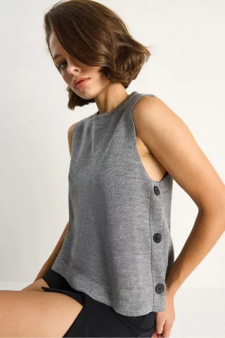 Knopf Detailstrickbluse