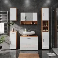 Vicco Badmöbel-Set Irma, Eiche/Weiß Hochglanz, 5 Teile, (5-St., 5er Set)
