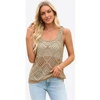 Imily Bela Stricktop Damen gehäkelt Tanktop Rundhals Beach Cover-Up Casual Oberteil (Packung, 1-tlg., 1per-Pack) Lochstrick mit Zopfmuster in Unifarbe