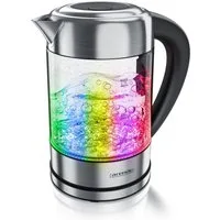 Arendo Wasserkocher aus Glas & Edelstahl, mit Temperatureinstellung, RGB Beleuchtung, 1,7 l, 2200 W, Glaskörper, Temperaturwahl 40-100°C, Aufkochfunktion Warmhaltefunktion