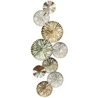 Levandeo® Metallbild, 3D Wandbild 33x87cm Ringe Kreise Metall Grün Gold Deko Teller
