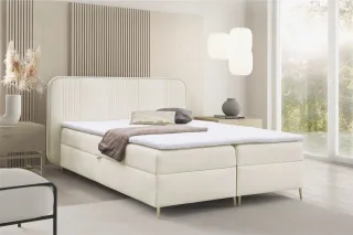 Boxspringbett Schlafzimmerbett AVERY PREMIUM 160x220cm Stoff Magic Velvet Ecru